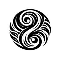 Abstract YinYang Inspired Circular with Spiraling Black Elements on White Background, Resembling Tribal Art. vector