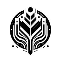 Abstract geometric emblem a stylized, symmetrical composition of black and gray layered elements within a circular frame, evoking a sense of modern minimalism. vector