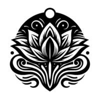 Intricate Black and White Lotus Mandala with Circular Framing, Symbolic and Ornamental, on a white background. vector