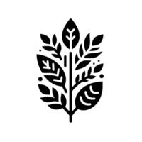 Stylized Black and White Foliage Depicting a Leafy Plant with Varying Leaf Shapes on a White Background. vector