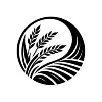 Symbolic Monochrome Wheat Field and Ears Within a Circle, Representing Agriculture and Harvest. vector
