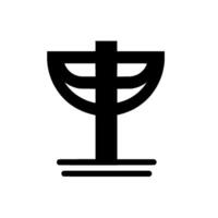 Stylized, symbol a black, geometric form resembling a goblet or stylized tree against a stark white background, evoking simplicity and modern minimalism. vector