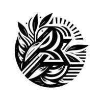 Abstract Black and White Geometric Composition within a Circle Featuring Leafy Elements and Modern Lettering vector