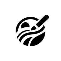 Minimalist Depicting a Bowl of Soup with a Spoon, Composed of Black Silhouettes on a White Background. vector