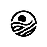 Minimalist Black and White Design Circular Composition Depicting Sun, Water, Sky in Abstract Lines, Clean and Modern Aesthetic. vector