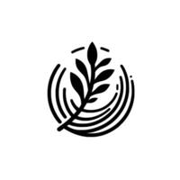 Minimalist Black and White Logo A stylized leaf with surrounding concentric curved lines, set against a clean white background. vector
