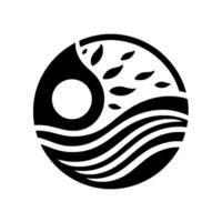 Abstract YinYang inspired featuring a circular composition with stylized water, leaves, and a central hole, showcasing balance and contrast. vector