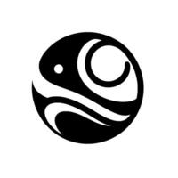 A symmetrical, stylized black and white featuring a rounded shape containing a dot and curved lines suggestive of a fish or abstract form on a white background. vector