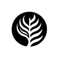 A minimalist of a stylized white fernlike motif within a black circle, set against a clean white background, evoking simplicity. vector