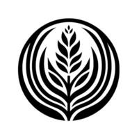 A bold, monochromatic stylized botanical featuring a central floral element encased within a series of concentric archlike curves, creating a symmetrical, elegant, and minimalist emblem. vector