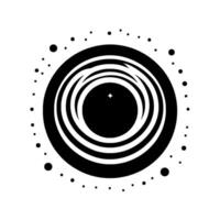 Abstract Black and White Illustration Concentric Circular with Starburst Center and Floating Dots. vector