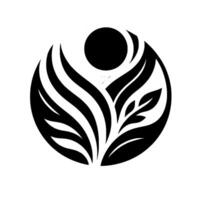 Abstract Black and White Logo A stylized floral design, incorporating sun, leaves, and curved lines, representing nature, harmony, and growth within a circular form. vector