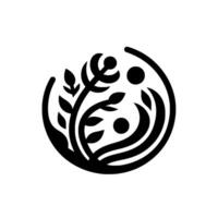 Elegant Black and White Circular Design Floral Elements and Abstract Spheres Composed Within a Curving Frame, Suggesting Growth and Harmony. vector