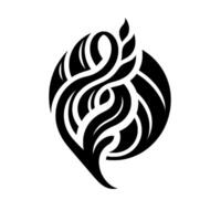 Abstract Black and White Design A stylized, flowing composition of interwoven organic shapes contained within a circular frame, evoking natural elements. vector