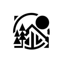Geometric Black and White Mountain Scene with Pine Trees and Sun, a Modern, Abstract Landscape Inside a Square vector