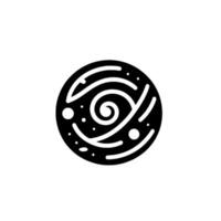 A Minimalist Circular Composition Featuring a Swirling Core and Floating Elements in a Bold Black and White Design. vector