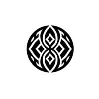 Symmetrical Black and White Mandalalike with Interlocking Geometric Shapes Centered Within a Circular Frame on a White Background. vector