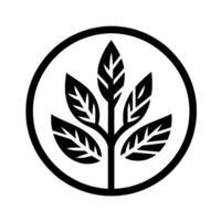 Minimalist Black and White Emblem Featuring a Stylized Plant with Leaves Enclosed Within a Circle, Illustrating Natures Purity. vector