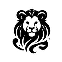 A stylized, symmetrical lions head, rendered in bold black and white, with intricate curves and detailed fur patterns, exuding a majestic, regal aura. vector