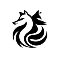Abstract emblem of two stylized foxes, mirrored in a harmonious yinyang composition of black and white against a clean white background. vector