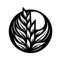 Stylized Black White Wheat and Leaf within a Circle Illustrative Symbolism on a White Background vector