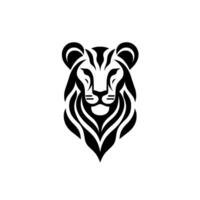 Bold black and white minimalist lion head with stylized mane, showcasing simplicity and strength against a clean white backdrop. vector