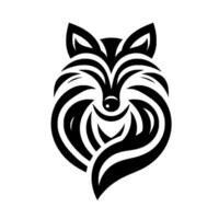 Stylized Black and White Fox Face Illustration, Featuring Striking Curved Lines and a Smooth, Clean Aesthetic. vector