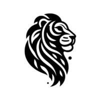 A striking monochrome of a regal lions head in profile, showcasing a modern, striped pattern, with stylized mane. vector