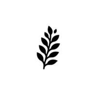 Simple and elegant black silhouette of a plant sprig with stylized leaves on a stark white background, conveying minimalism. vector