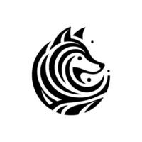 Minimalist Black and White Circular Wolf Head , Featuring Striking Striped Patterns and Clean, Modern . vector