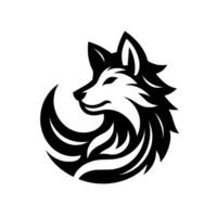 A stylized, monochrome featuring a proud wolf in profile, its body forming a semicircular, swirling tail. The detailed fur texture adds depth. vector