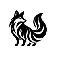 Elegant Black and White Fox with Stylized Body, Curved Tail and Clean Lines on White Background, Ideal for Brands. vector