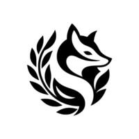 Monochromatic Fox Elegant, stylized featuring a foxs head intertwined with leaves, creating a modern emblem for nature, wildlife, or related businesses. vector