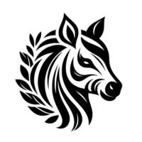 Elegant Monochrome Zebra Head with Laurel Wreath a Striking, Minimalist Emblem on White Background, Showcasing Bold Stripes and Artistic Composition. vector