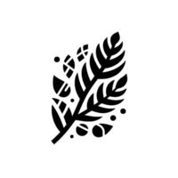 Stylized Black and White Botanical Illustration Featuring a Central Leaf Structure, Geometric Forms, and a Clean, Minimalist Composition on White. vector