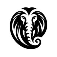 Stylized Black and White Elephant Head Silhouette, Concentric , Concentric Lines Forming a Dynamic Circular Composition with Curling Tail. vector