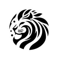 Stylized Black and White Lion Head , Featuring Bold Lines and Circular Composition, Symbolizing Strength and Majesty. vector