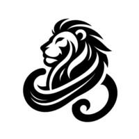 A regal lions profile, rendered in striking black and white, with an elegant, stylized mane and flowing, decorative elements. vector