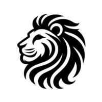 Bold Black and White Lion Head in Profile, Featuring Striking, Flowing Mane and Detailed Facial Features on White Backdrop vector