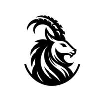 Bold Black and White of a Fierce Mountain Goat Head with Dramatic Horns and a Powerful Silhouette. vector