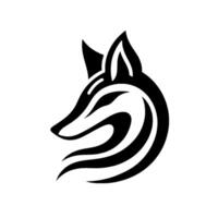 Stylized Black and White Fox Head with Flowing Lines, Modern on a Pure White Background. vector