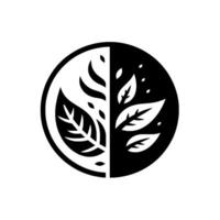 Yin Yang Leaf A split circle emblem featuring stylized leaf arrangements in contrasting black and white, symbolizing balance. vector