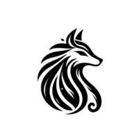 Minimalist Black and White of a stylized Fox with flowing lines, on a pristine white background, depicting elegance and mystery. vector