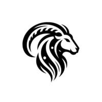 A stylized, symmetrical black and white featuring a regal lions head, designed with flowing lines and a modern, elegant aesthetic on a stark white background. vector