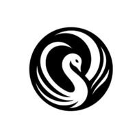 Graceful White Swan Silhouette Encased in a Black Circle, Minimalist and Elegant . vector