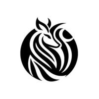 Minimalist Black and White Circle Featuring an Abstract Fox Depiction with Curvilinear Lines and a Modern Aesthetic. vector