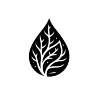 A Minimalist Black and White Illustration of a Stylized Leaf and Branch within a TearDrop Shape, Emphasizing Nature. vector