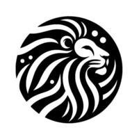 Stylized Lions Head Emblem in a Black and White, Circular Composition with Dramatic Lines and Dots. vector