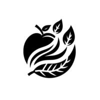 Artistic Black and White Apple and Leaf in a Circular Composition with Organic Lines. vector