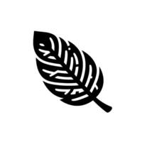 Bold, minimalist illustration of a stylized black leaf with intricate white vein detailing set against a crisp, white backdrop. vector